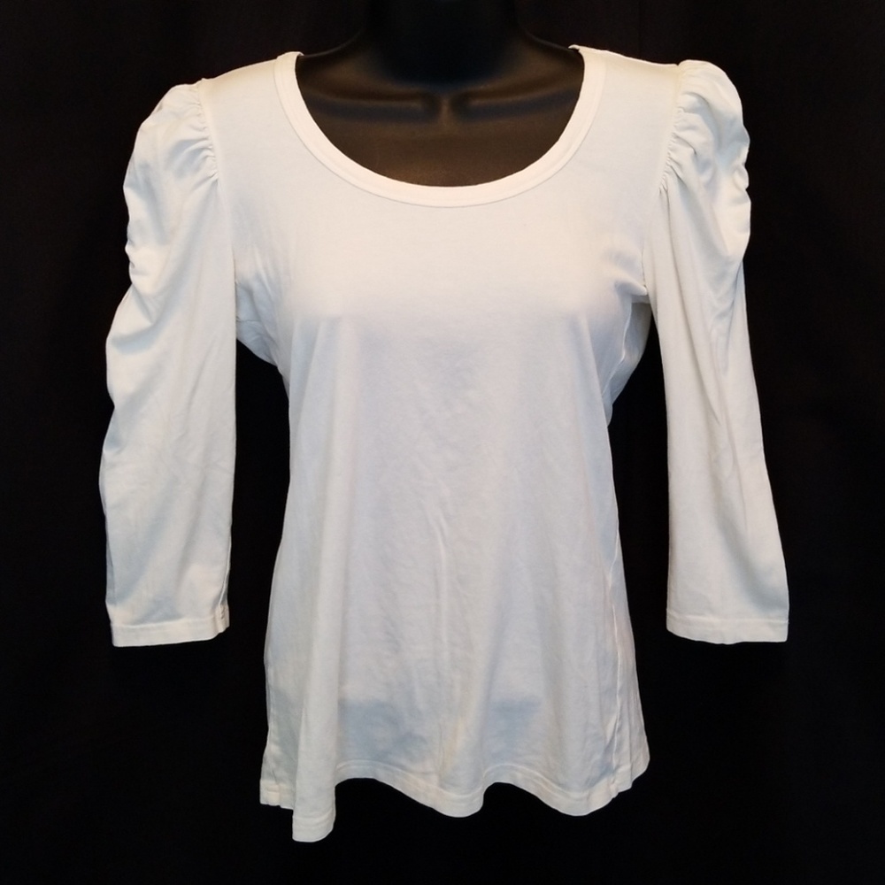 Cream 3/4 Sleeve Top with Gathered Sleeve Details